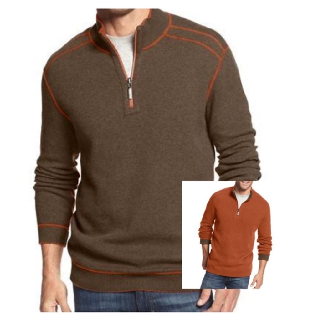 Tommy Bahama Men’s Flipshore Half-Zip Reversible Sweatshirt Orange Beige